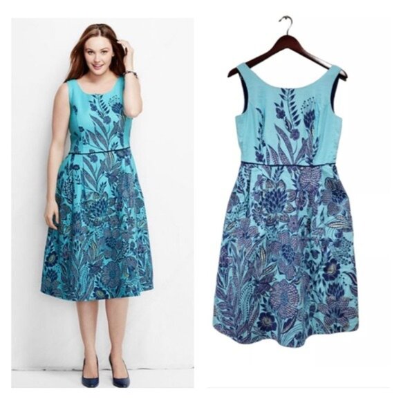 Lands End Blue Radiance Floral Dress Size 10 Beachy Resort Event Blue Boho Flare - Picture 1 of 8